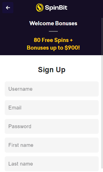 Registration at Spinbit casino